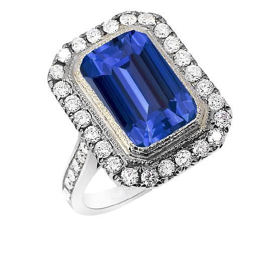 Diamond Halo Ring Bezel Vintage Style Emerald Srilankan 4.50 Carats