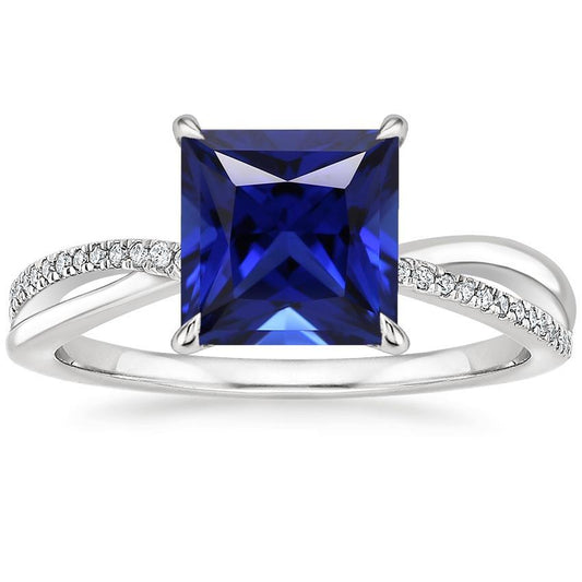 Diamond Halo Ring Ceylon Sapphire 5.50 Carat Princess with Accents