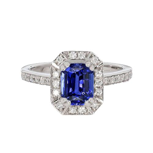 Diamond Halo Ring Emerald Sri Lankan Sapphire 3 Carats