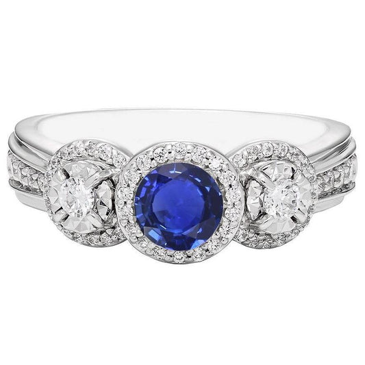 Diamond Halo Round Blue Sapphire Ring 5 Carats Ladies Jewelry