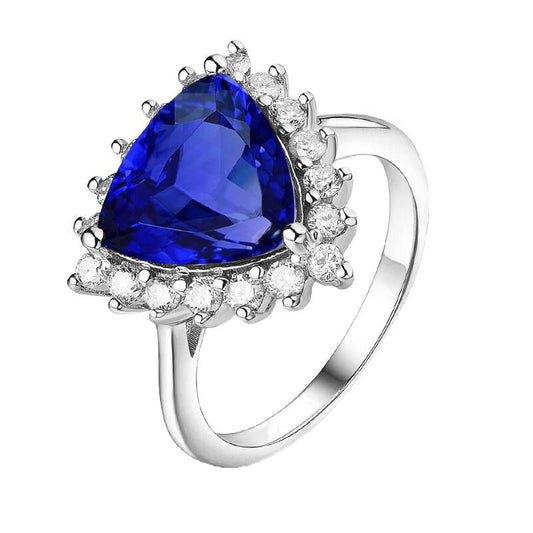 Diamond Halo Trillion Gemstone Ring 3.50 Carats Ceylon Blue Sapphire