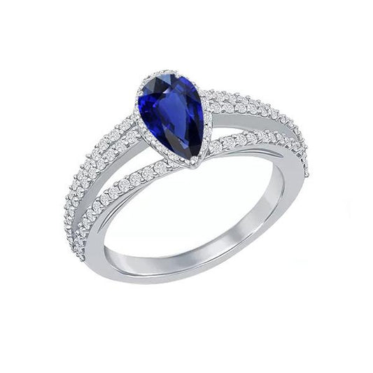 Diamond Halo Wedding Ring Pear Natural Blue Sapphire 2.50 Carats