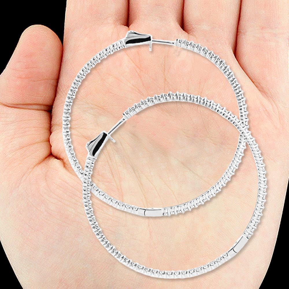 4 Carats Large Inside Out Diamond Hoop Earrings 14K 2 In Shared Prongs