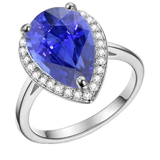 Diamond Jewelry Halo Ceylon Sapphire Ring 4 Carats