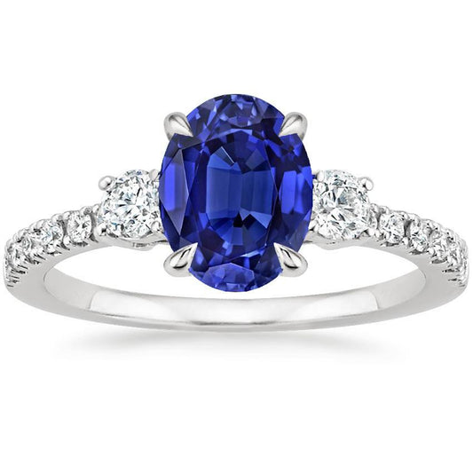Diamond Jewelry Solitaire With Accents Ring Blue Sapphire 4.50 Carats