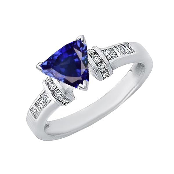 Diamond Jewelry Trillion Sapphire Ring 2 Carats 14K White Gold