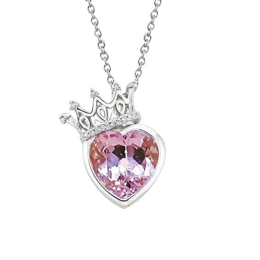 Diamond Necklace Pendant Heart Cut Pink Kunzite 15.50 Carats Gold 14K