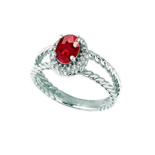 Diamond Oval Ruby Gemstone Ring 1.16 Carats White Gold 14K