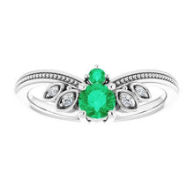 Diamond Ring 1 Carat Columbian Green Emerald Antique Style Jewelry