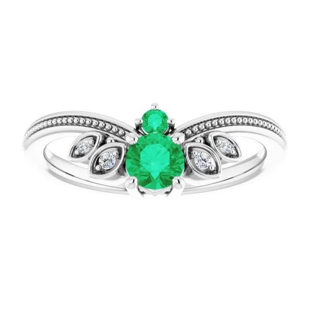 Diamond Ring 1 Carat Columbian Green Emerald Antique Style Jewelry