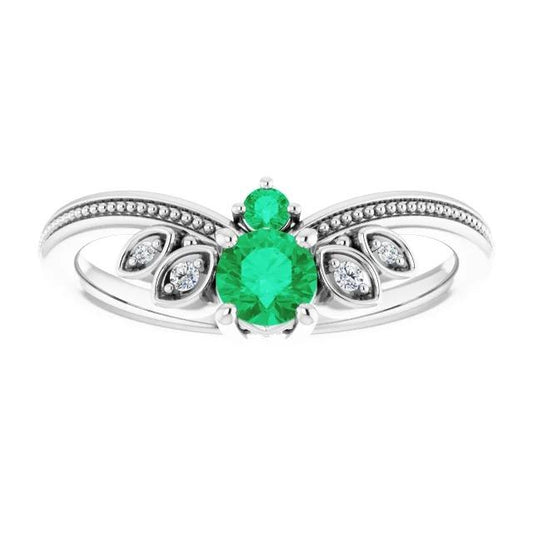 Diamond Ring 1 Carat Columbian Green Emerald Antique Style Jewelry