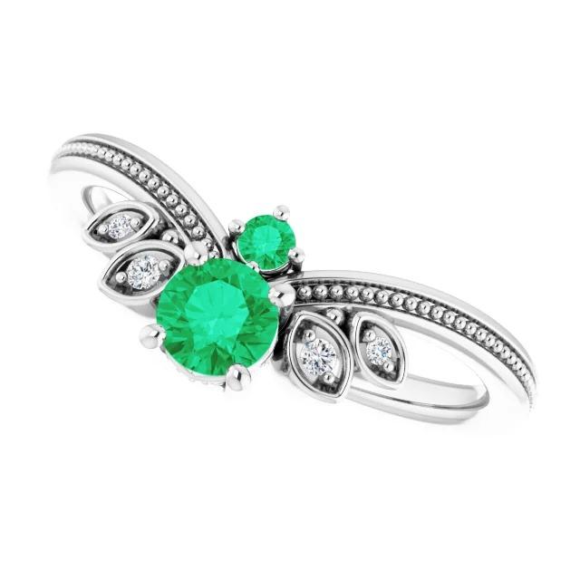 Diamond Ring 1 Carat Columbian Green Emerald Antique Style Jewelry