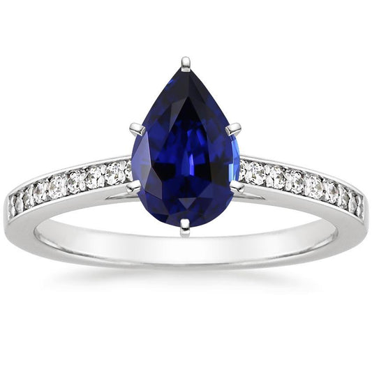 Diamond Ring Solitaire Pear Ceylon Sapphire With Accents 7.25 Carats