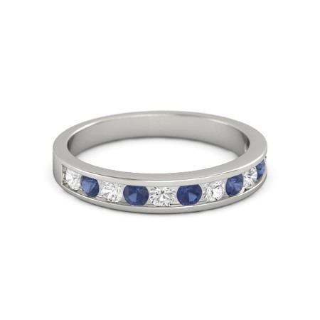 Diamond Round Blue Sapphire Band 2.50 Carats White Gold 14K Jewelry