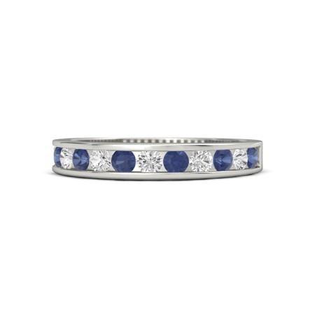 Diamond Round Blue Sapphire Band 2.50 Carats White Gold 14K Jewelry