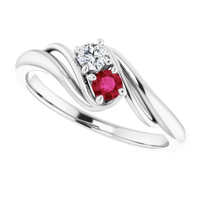 Diamond Round Ruby Bypass Setting Ring 1.50 Carats White Gold 14K