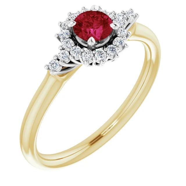 Diamond Round Ruby Ring Halo Style Gold 14K 1.50 Carats