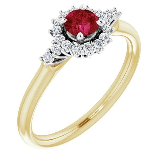 Diamond Round Ruby Ring Halo Style Gold 14K 1.50 Carats
