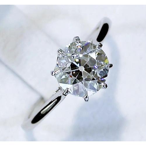 Diamond Solitaire Ring Old Mine Cut 2 Carats Classic White Gold 14K