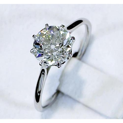 Diamond Solitaire Ring Old Mine Cut 2 Carats Classic White Gold 14K