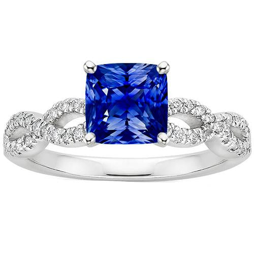 Diamond Solitaire Ring With Accents 2.75 Carats Cushion Blue Sapphire