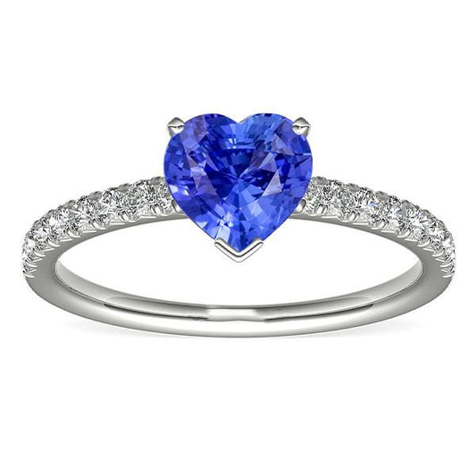 Diamond Solitaire Ring With Accents Heart Sri Lankan Sapphire 3 Carats
