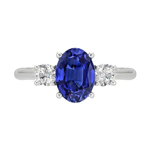 Diamond Three Stone Ring 4.75 Carats Oval Sri Lankan Sapphire Jewelry