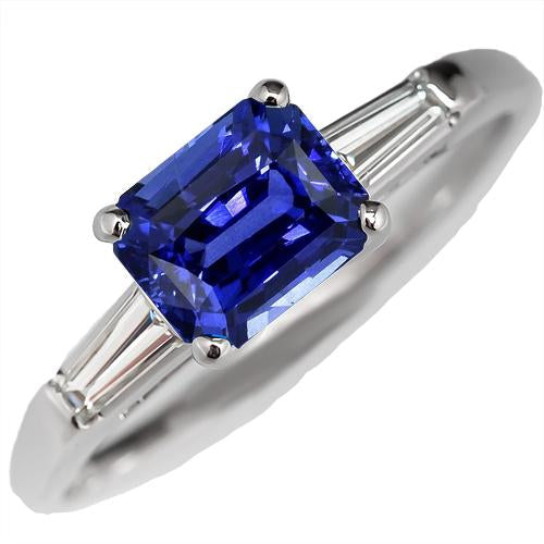Diamond Three Stone Ring Emerald Ceylon Sapphire 2 Carats White Gold