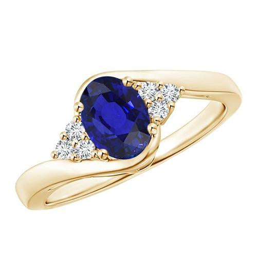 Diamond Womens Ring Accented Prong Deep Oval Blue Sapphire 3.75 Carats