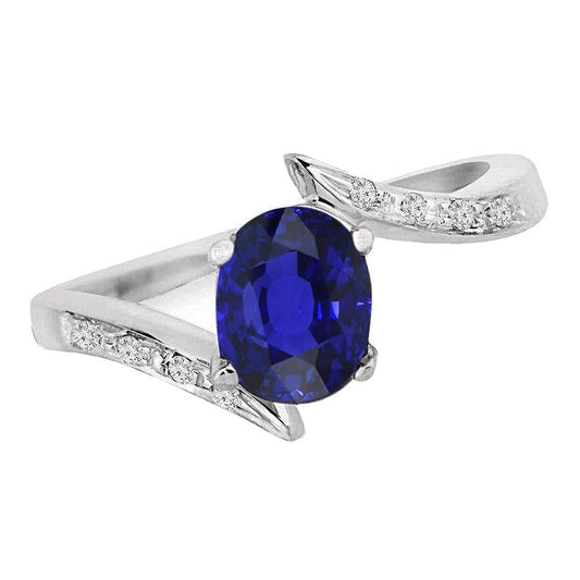 Diamond and Sapphire Engagement Ring Oval Tension Style 2.50 Carats