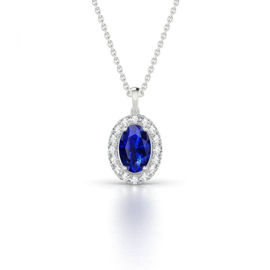 Diamonds 3.25 Carats Ceylon Sapphire Pendant Necklace Gold 14K