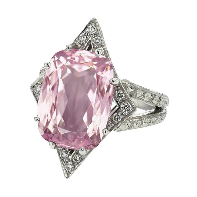 Diamonds Kunzite Gemstone Ring 17.50 Ct White Gold 14K