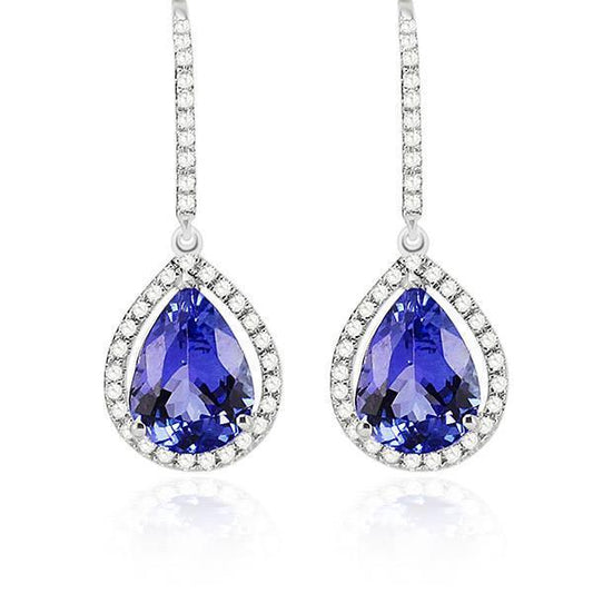 Diamonds Women Dangle Earrings & Tanzanite White Gold 14K 4.70 Carats