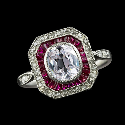 Double Halo Ring Cushion Old Miner Diamond Pink Sapphire 5 Carats