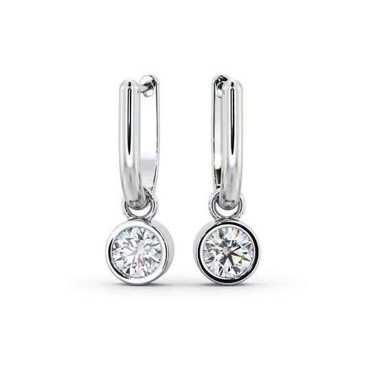 Drop Down Bezel Earrings 1 Carat Round Diamond Women's Jewelry