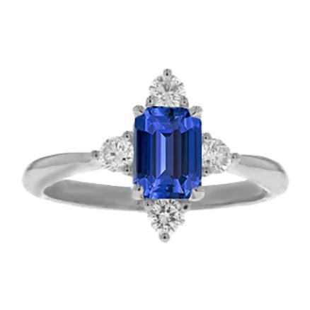 Emerald Sapphire Diamond Ring 5 Stone White Gold 2 Carats Jewelry