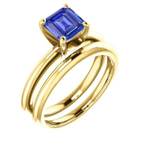 Emerald Sapphire Engagement Ring Set With Yellow Gold Band 1.50 Carats