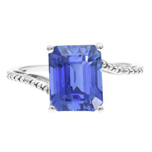 Emerald Solitaire Wedding Ring Blue Sapphire 2.50 Carats