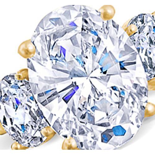 Engagement 3 Stone Oval Cut Diamond Ring 3.50 Carat Yellow Gold