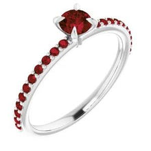 Engagement Ring 0.95 Carats Accented Burmese Rubies 14K White Gold