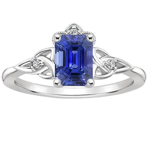 Engagement Ring 4 Stones Emerald Blue Sapphire & Diamond 3.25 Carats