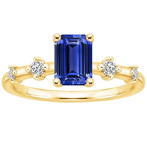 Engagement Ring 5 Stones Emerald Blue Sapphire & Diamond 3.50 Carats