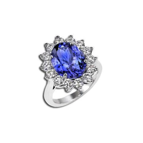 Engagement Ring 5.25 Ct Tanzanite With Diamonds White Gold 14K