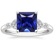 Engagement Ring Princess Cut Ceylon Sapphire and Diamond 5.5 Carat