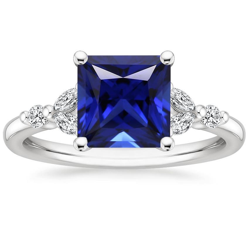Engagement Ring Princess Cut Ceylon Sapphire and Diamond 5.5 Carat