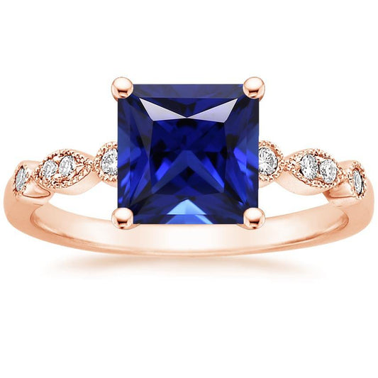 Engagement Ring Princess Sapphire Sri Lankan and Diamonds 5.25 Carats