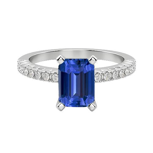 Engagement Ring Round Diamond Sri Lankan Sapphire Emerald Cut 3 Carats