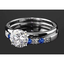 Engagement Ring Set 2.75 Carats Round Diamond & Blue Sapphire 4 Prong