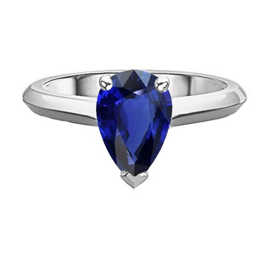 Engagement Solitaire Ring Pear Cut Sri Lankan Sapphire 2 Carats