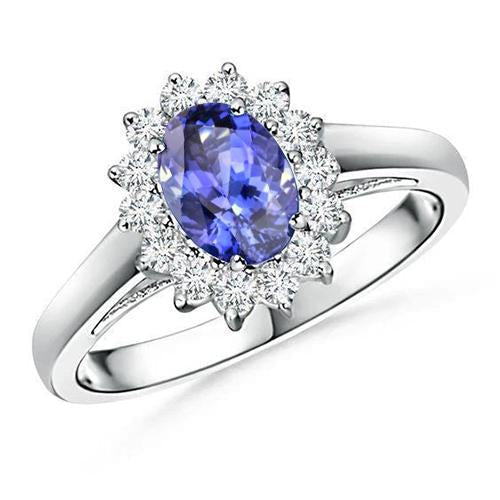 Flower Style Tanzanite With Diamonds 6.50 Carats Ring White Gold 14K